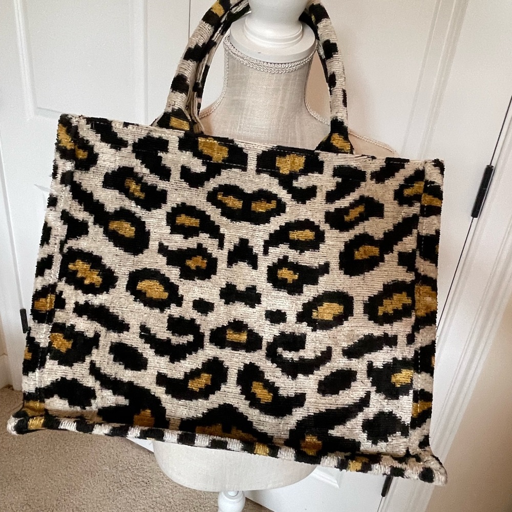 Luxurious velvet carpet bag leopard classic tote from Wolf & Willa